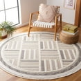 thumbnail image 2 of SAFAVIEH Urban Huntington High Low Box Striped with Fringe Area Rug, Beige/Ivory, 6'7" x 6'7" Round, 2 of 8