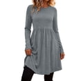 thumbnail image 3 of Dqueduo Women's Solid Casual Dresses, Crew Neck Long Sleeve Dress with Pockets, Loose A-Line Empire Waist Winter Dress, 3 of 8