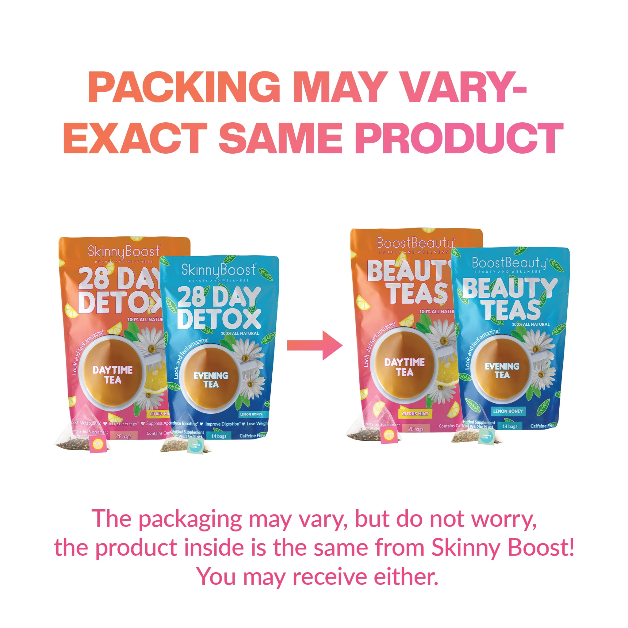 Skinny Boost 28 Day Detox Tea Kit-1 Daytime Tea (28 Bags) 1 Evening Detox Tea (14 Bags) Supports Detox & Cleanse-Non GMO, Vegan, All Natural