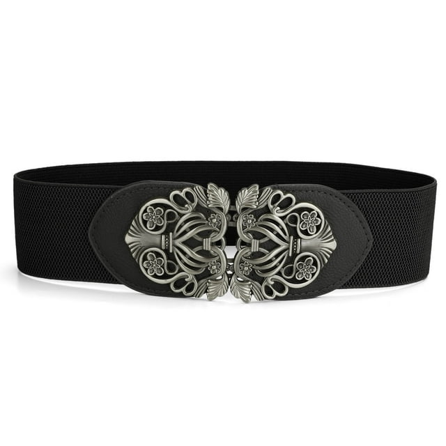 Cinturón Retro Elástico Alto Elástico Con Hebilla Para Mujeres Negro Talla única
