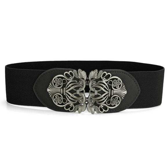 Cinturón Retro Elástico Alto Elástico Con Hebilla Para Mujeres Negro Talla única