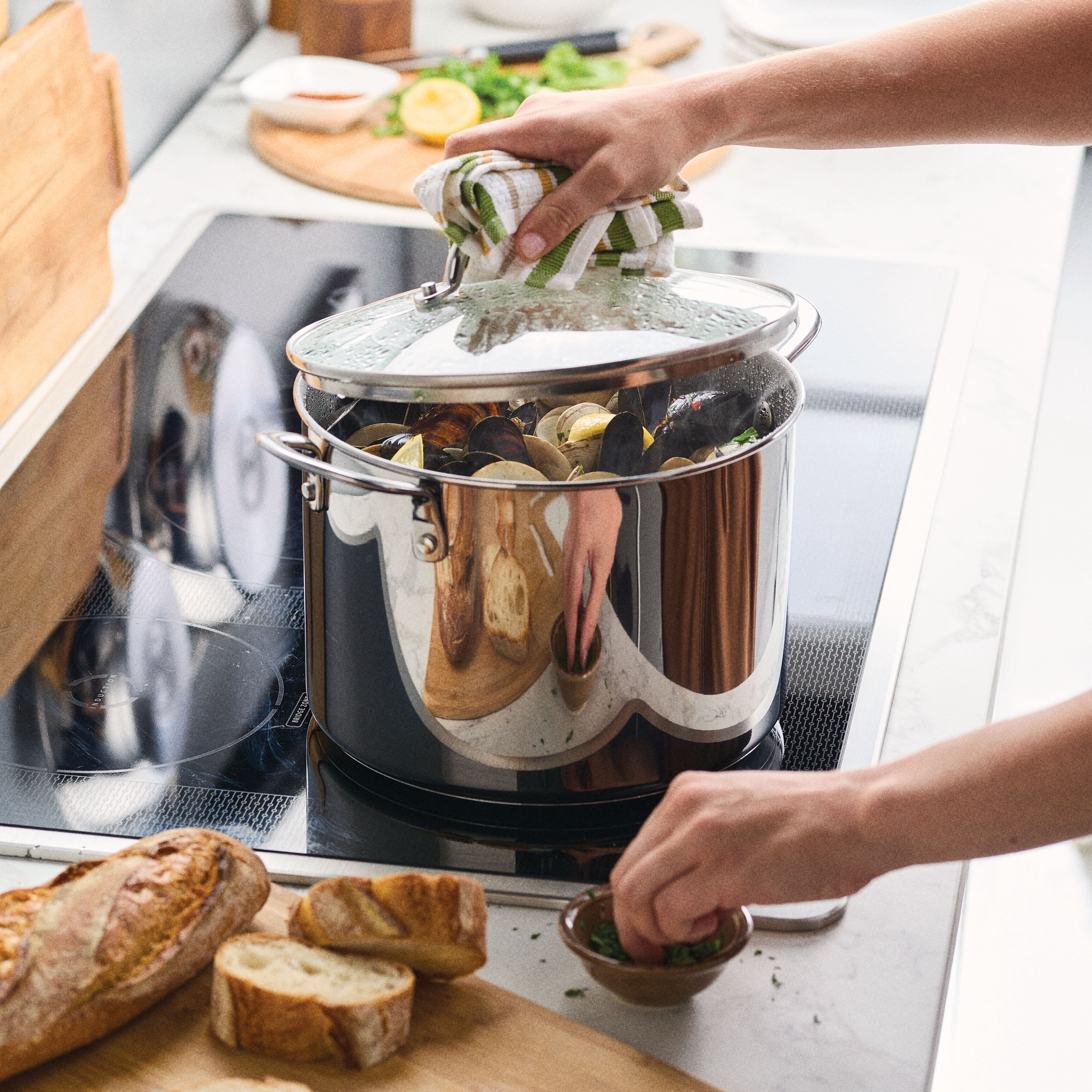 Farberware Millennium 8 Quart Stainless Steel Induction Stockpot with Lid, Metal Utensil and Dishwasher Safe, and Oven Safe Temperature to 500°F