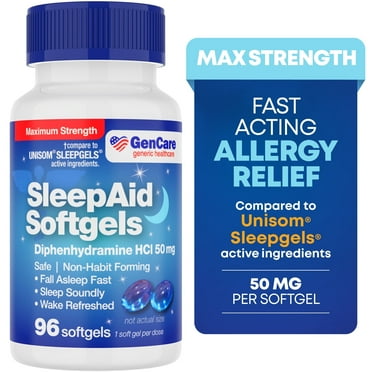 GenCare Maximum Strength Sleep Aid Pills Diphenhydramine HCl 50mg, 96 Softgels