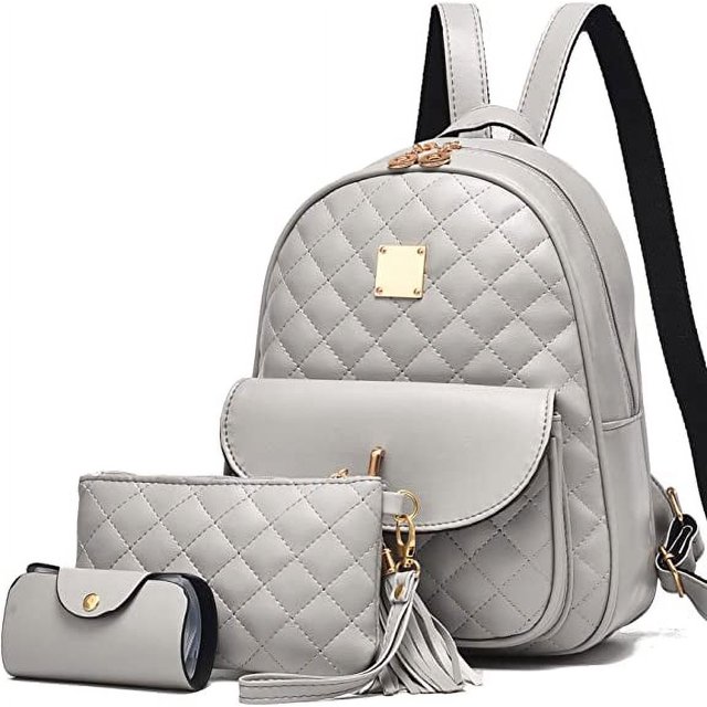 Mochila para mujer 3 piezas Oso de Fresa moda de cuero PU color beige