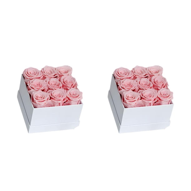 Bearachild Rosa preservada Flor eterna Ramo de rosas inmortales Autoensamblaje de larga duración Regalo de cumpleaños Decoración de boda Blanco blanco rosa 9 cabezas 2piezas