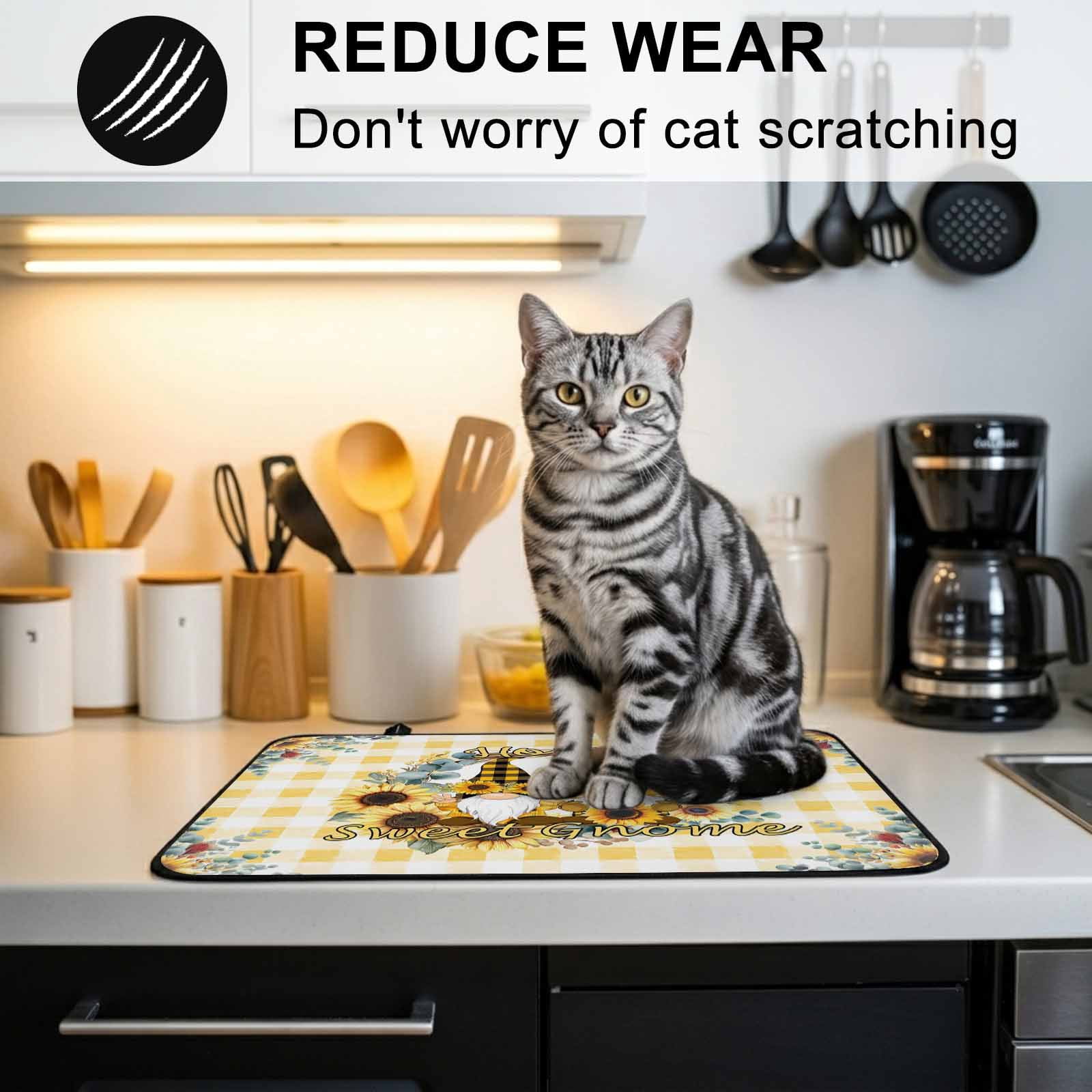 Sunflower Stove Top Cover for Electric Stove, Heat-proof & Non Slip Glass Top Stove Cover Protector, Gnomes Yellow Checkered Eucalyptus Leaves Kitchen Flat Cooktop Rubber Mat 31x24 Inches