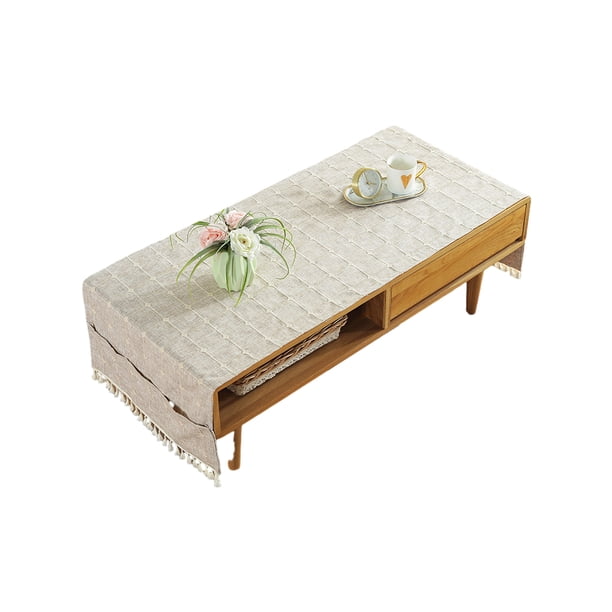 Inteprter Mantel de lino y algodón resistente a las manchas, alfombrilla de estilo nórdico, alfombrilla con flecos para escritorio, mantel para Decoración del hogar bordado/café claro 70*180 cm