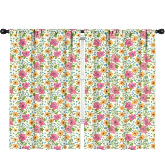 Pioneer Flower Floral Print Pattern Insulated Teens Curtains Set Of 2, Bedroom Essentials, Toddler Room Decor 52"x84"