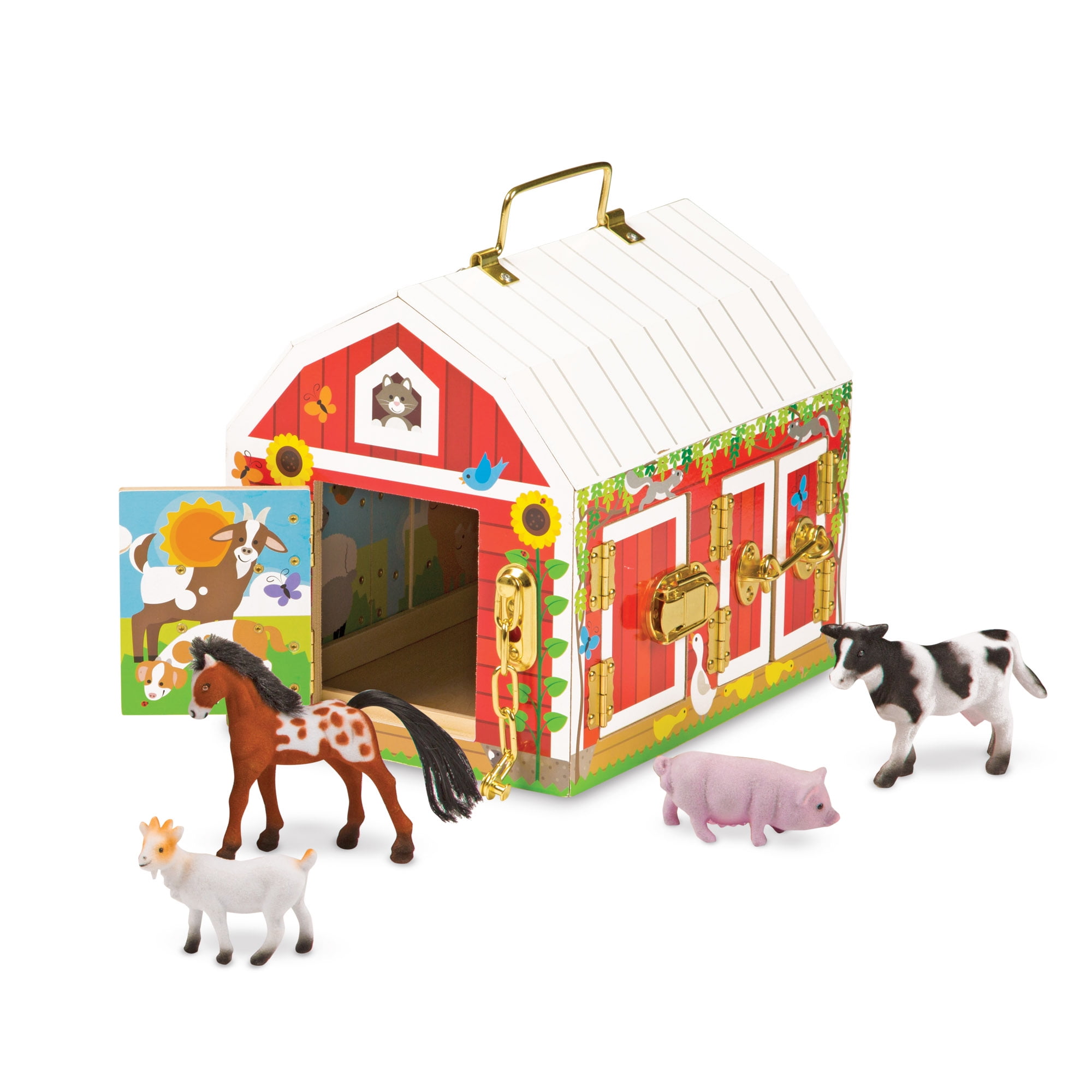 Melissa & Doug Latches Wooden Activity Barn with 6 Doors, 4 Play Figure  Farm Animals