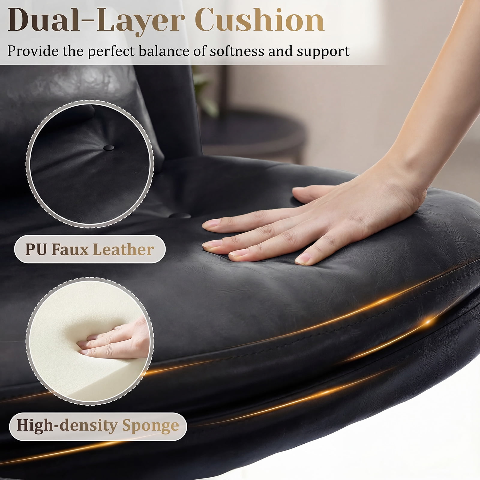 IPKIG Armless Criss Cross Office Chair w/ Lumbar Support, Adjustable Swivel PU Leather Desk Chair for Home Office, Makeup Vanity & Living Room, Black