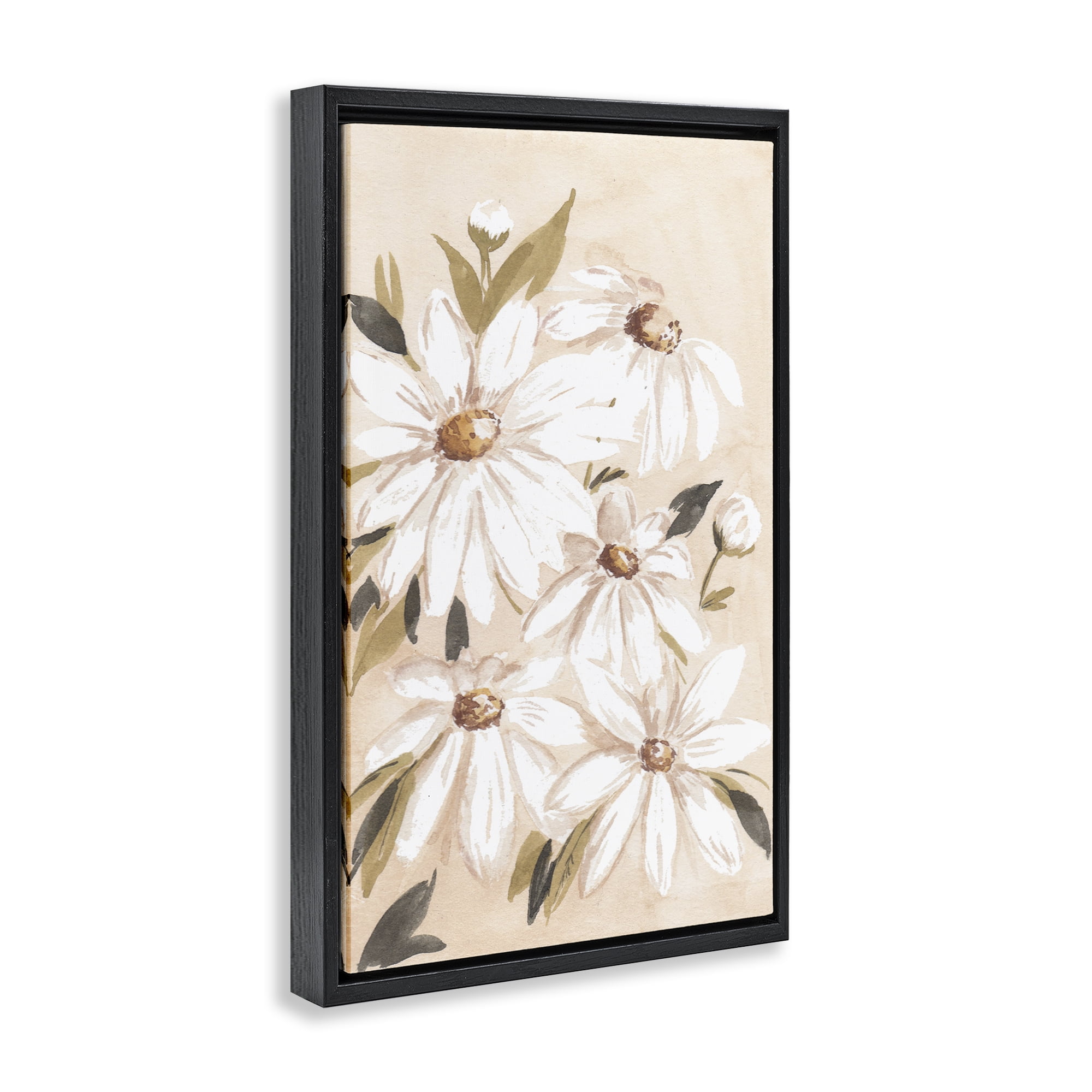 Stupell Industries Soft Muted Daisies Botanical & Floral Painting Black Floater Framed Art Print Wall Art, 17 x 25
