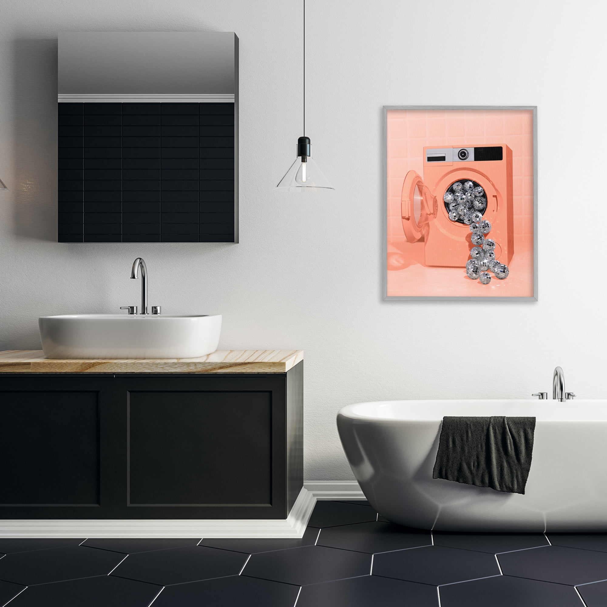 Stupell Industries Disco Laundry Machine over Orange Gray Framed Giclee Art, design by LISH Creative