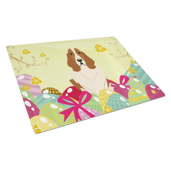 Carolines Treasures BB6021LCB Easter Eggs Basset Hound Glass Cutting Board Large, 12H x 16W, multicolor