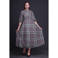 thumbnail image 2 of Bimba Robe Chemise à Carreaux Boutonnée Imprimée Col Mandarin Manches Retroussables - Grande, 2 of 5