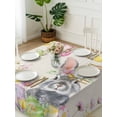 thumbnail image 3 of Easter Rabbits Suqare Tablecloth - 60 x 60 Inch, Weeping Pink Peach Eggs Vintage Beige Spring Waterproof & StainResistant Tablecloth, Washable Oil-proof Table Cover for Dining/Party/Wedding/Buffet, 3 of 9
