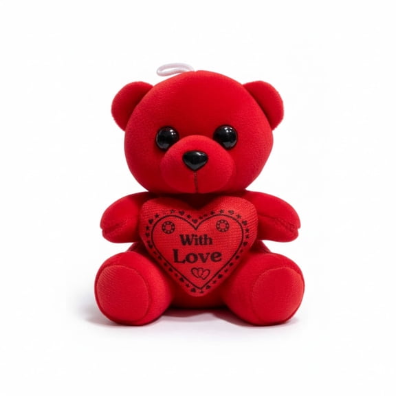 Adorable Bright Red Plush Teddy Bear Holding Embroidered "With Love" Heart - Perfect Romantic Gift for Valentine's Day, Anniversaries