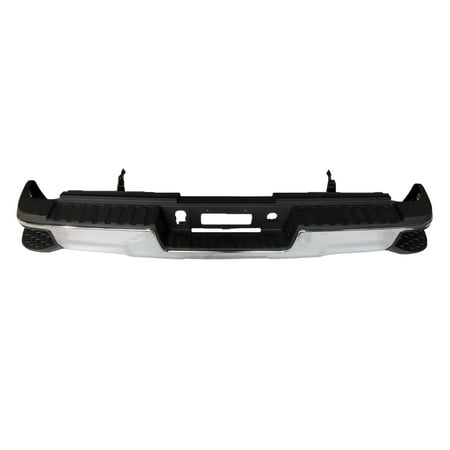 REAR STEP BUMPER ASSEMBLY; FOR 2500/3500 DUAL REAR WHEEL MODELS; CHROME; WITHOUT PARK ASSIST SENSOR HOLES; WITH CORNER STEP; WITHOUT