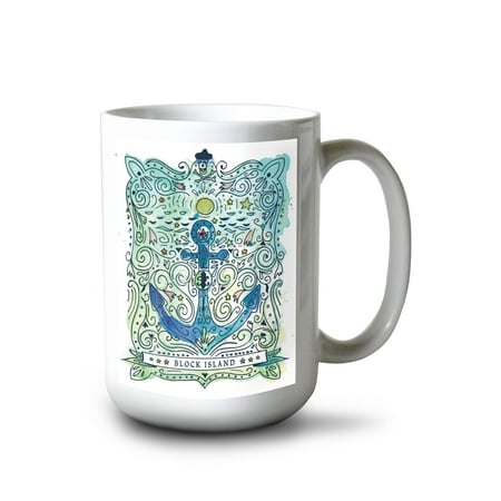 

15 fl oz Ceramic Mug Block Island Rhode Island Watercolor Nautical Art Dishwasher & Microwave Safe
