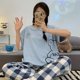thumbnail image 1 of Pijamas finos de verano para mujer, pantalones holgados informales de manga corta, traje de verano para exteriores, ropa de algodón para el hogar, 1 of 6