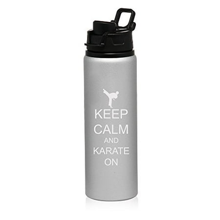 

25 oz Aluminum Sports Water Travel Bottle Keep Calm And Karate On (Silver)
