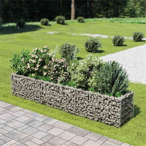 Bowery Hill Galvanized Steel Large Durable Gabion Raised Bed in Silver