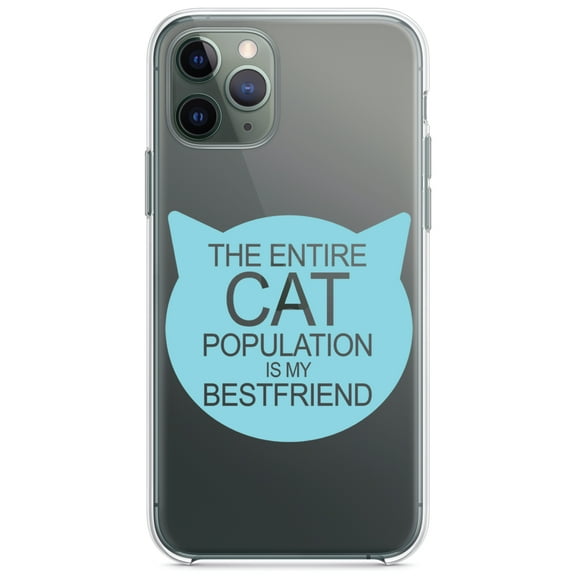DistinctInk Clear Shockproof Hybrid Case for iPhone 11 (6.1" Screen) - TPU Bumper Acrylic Back Tempered Glass Screen Protector - Cat Population is My Best Friend