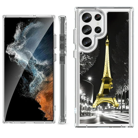 Shockproof Bumper Phone Case for Samsung Galaxy S23 Ultra 5G, by OneToughShield ® - Paris Night