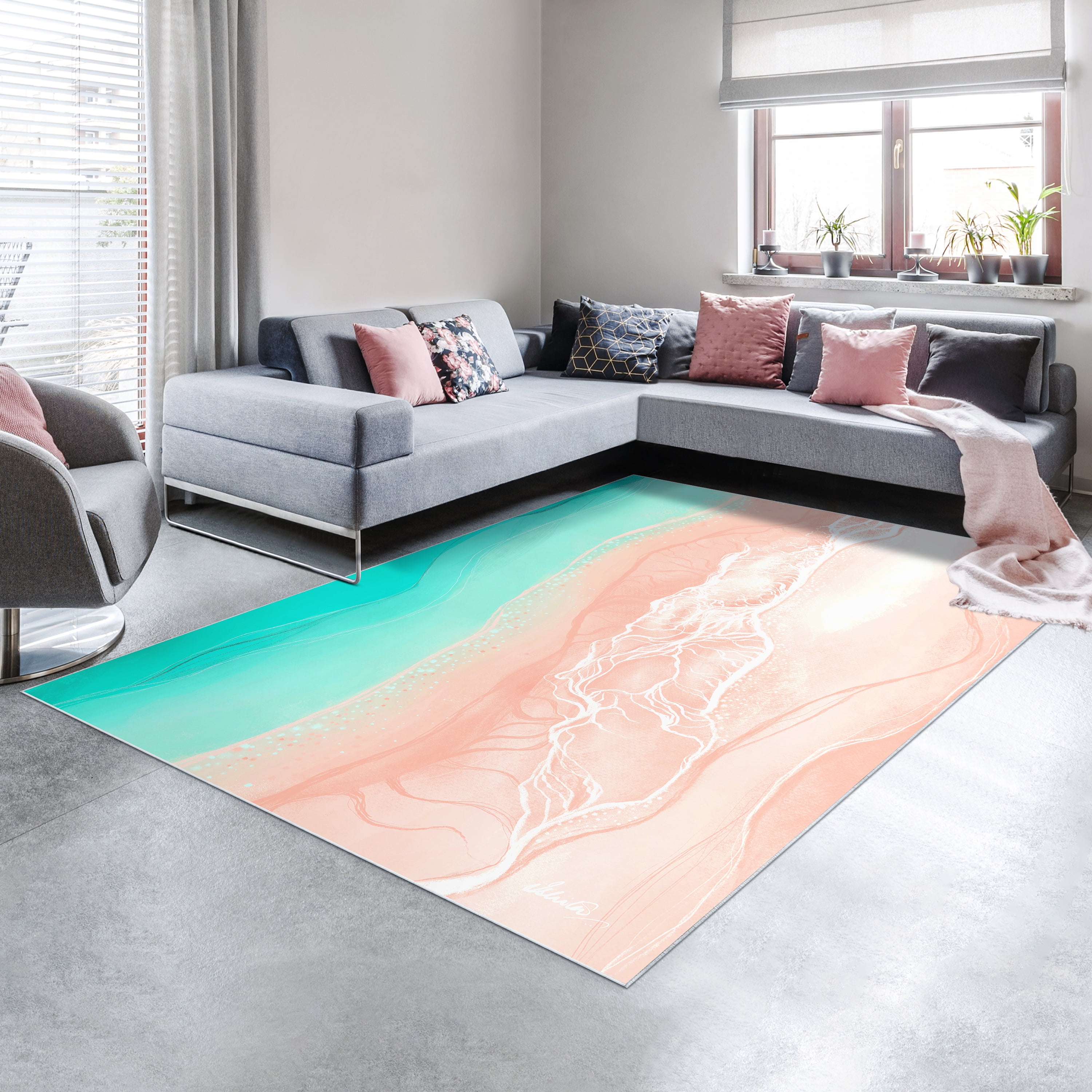 Ethereal Shore Washable Art Area Rug size 8'x10', Power-loomed, Heavenly Softness with Non-Slipping Backing