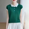 thumbnail image 5 of SPZTSX Knitted Polo Shirts for Women Color Block Short Sleeve Collared Slim Fit Casual Tops for Summer, 5 of 5