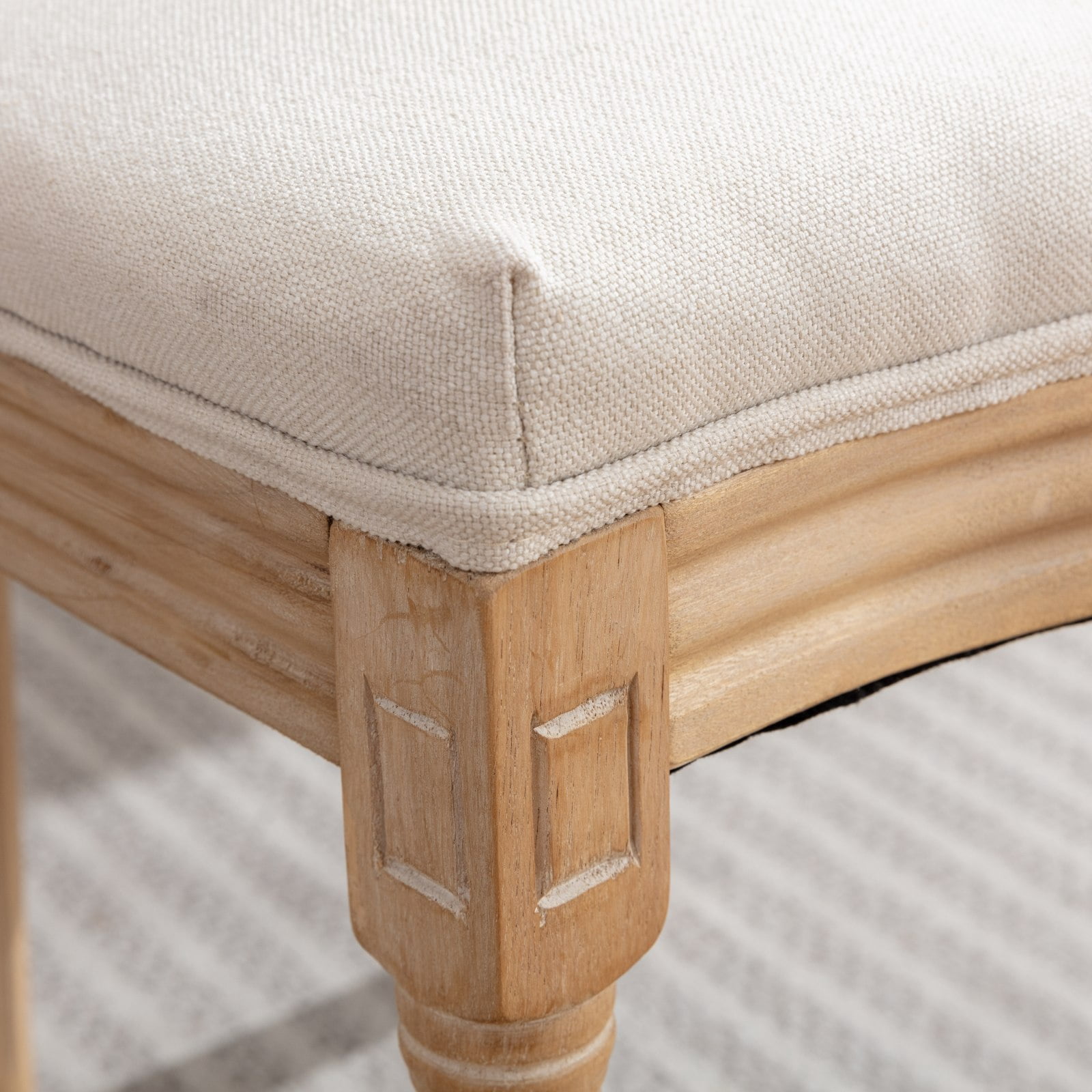 PORKISS Dining Chairs Modern Upholstered Set of 2, French Style Solid Wood Dining Side Chairs, Linen Fabric Dining Chair with Nailhead Trim, Beige A
