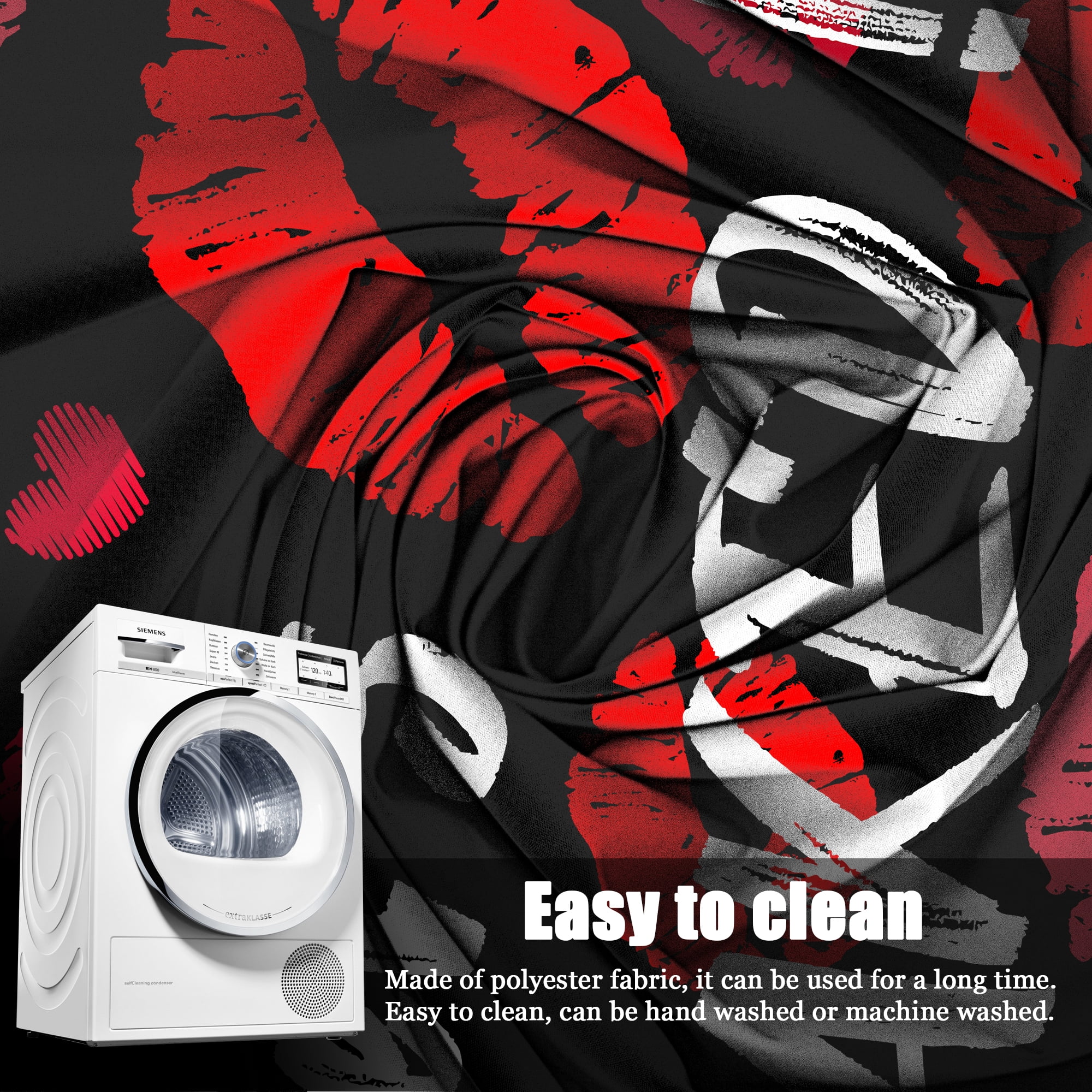 Planially 4 Pcs Shower Curtain Set with Rugs Toilet Lid Cover Mat Red Lips Bathroom Sets