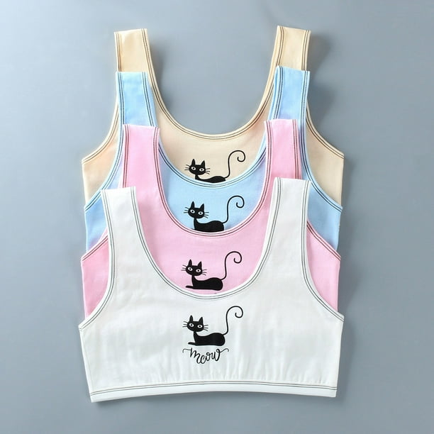 Teen Bra Girl Vest Cotton Training Bra Underwear Cat Teenage Girl's Sport Bra Kids Underwear Puberty Clothing 9-14 Years610 He Qiyong unisex