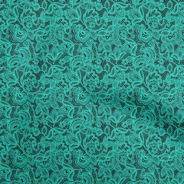 oneOone Polyester Lycra Turquoise Green Fabric Lace Floral Craft Projects Decor Fabric Printed By The Yard 56 Inch Wide