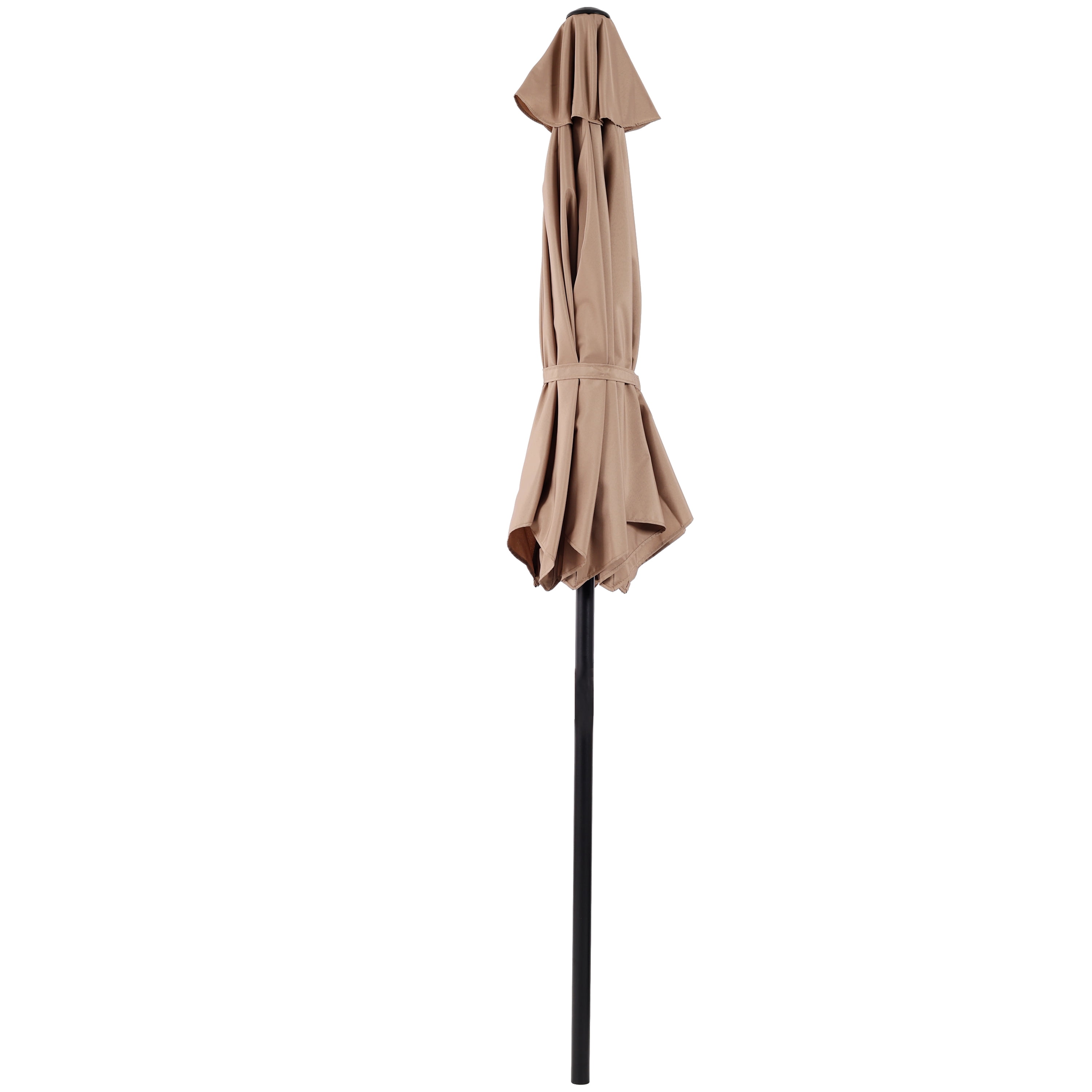 10FT Brown Outdoor Patio Market Umbrella with Crank & Push Button 45° Tilt, 6-Rib Iron Pole PA Waterproof Polyester Canopy for Garden Deck Pool Backyard, Base Not Included