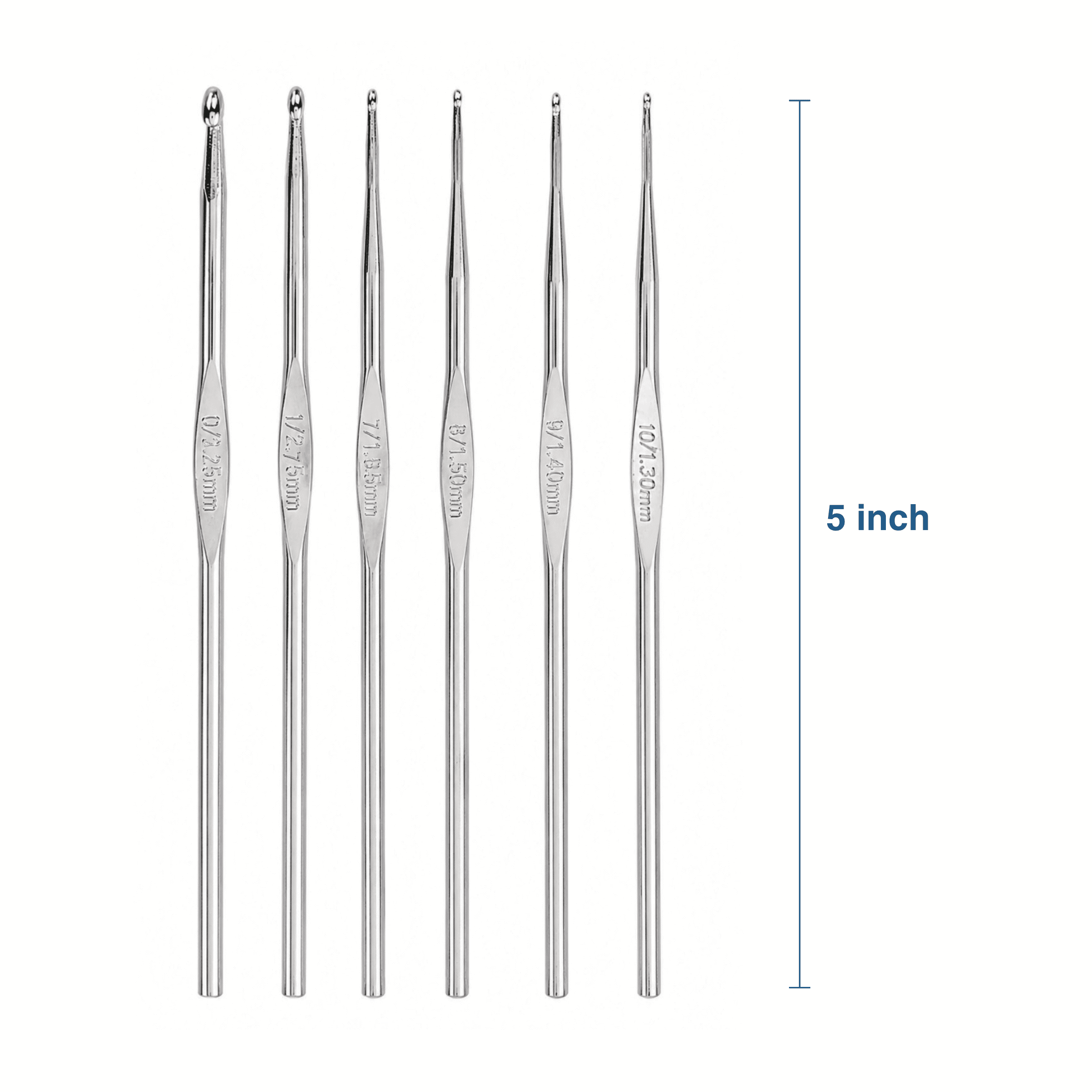 Hello Hobby Steel Crochet Hooks, Sizes 0, 1, and 7-10, 6-Piece Set
