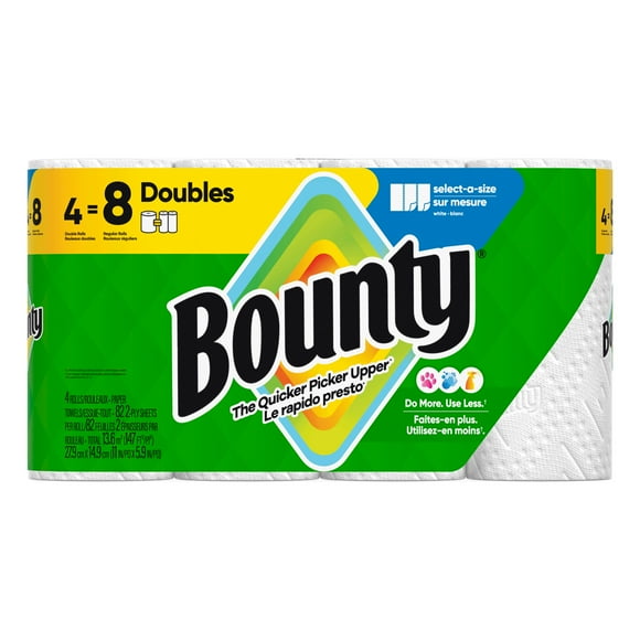 Bounty Paper Towels Select-A-Size White, 4 Double Rolls Per Roll, 4CT