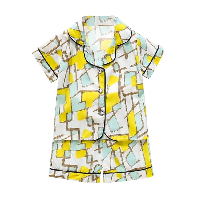 IFNWSV Ensembles d'Été pour Filles Mode Garçons Décontractés T-Shirts à Manches Courtes Col Rabattu Col Bouton Imprimé Ensembles de Shorts 1 An