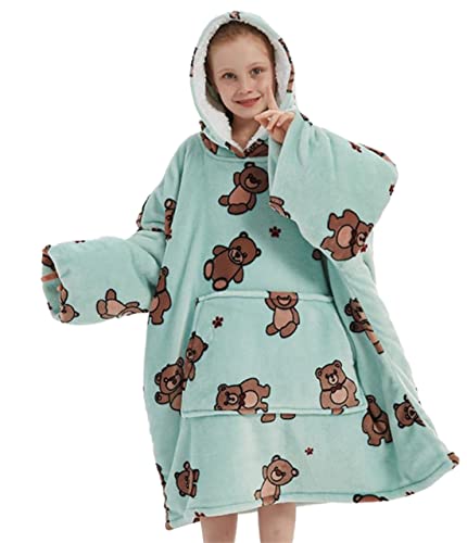 Green Bear Wearable Blanket Hoodie for Kids, Oversized Reversible Warm ...