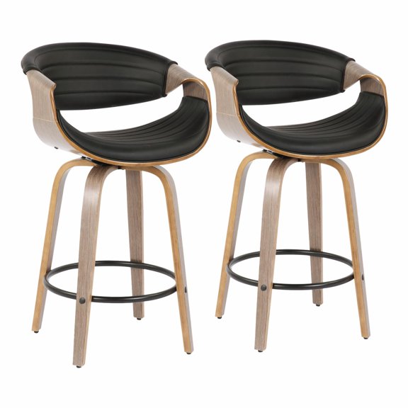 LumiSource Symphony 26 in. Wood Base Faux Leather Swivel Counter Stool - Set of 2