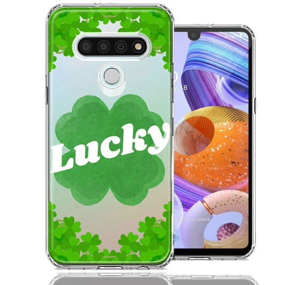 MUNDAZE for LG Stylo 6 Lucky St Patrick's Day Shamrock Green Clovers Double Layer Phone Case Cover