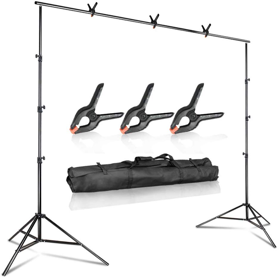 LS Photography 10 feet Wide 9.4 feet Tall Adjustable Background Muslin Support Structure System Stand and Cross Bar for Screen Backdrop with 3 Pack of Support Clamps, Stable Thick Pole, WMT1007 - image 1 of 7