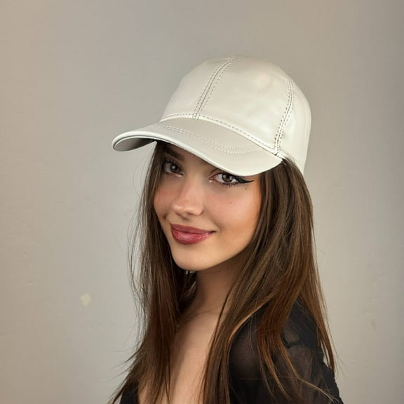 Genuine Lambskin Leather Baseball Cap Hat, Bone