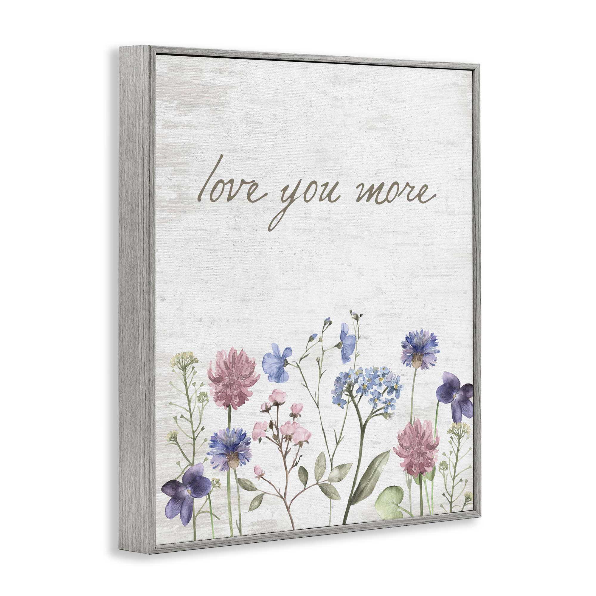 Love You More Wildflowers Gray Framed Giclee Art, design by Lettered and Lined