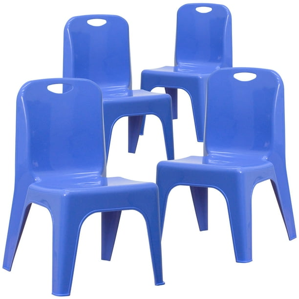Set of 4 Blue Solid Stackable School Chairs with Carrying Handle 21.5