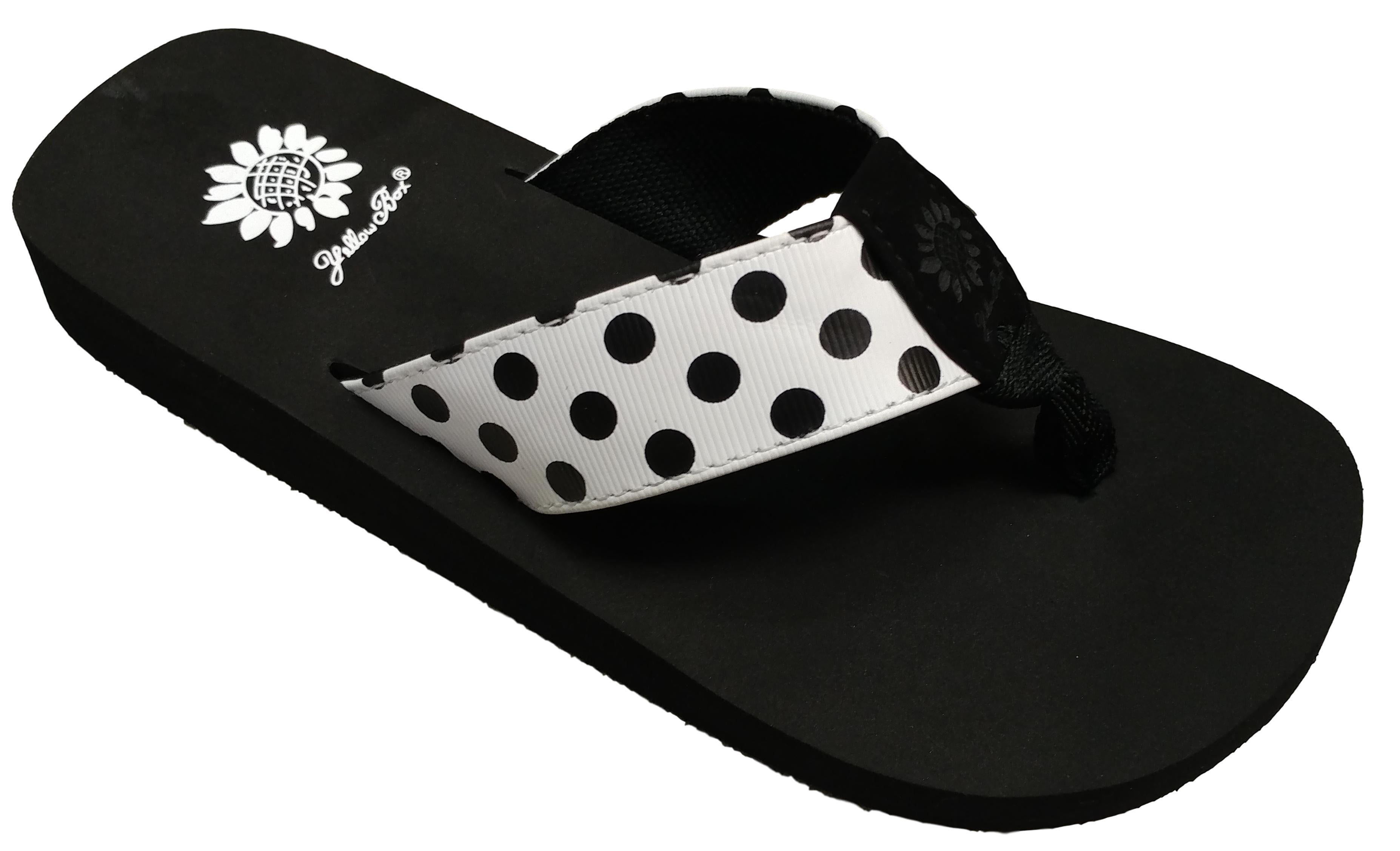 yellow box polka dot flip flops