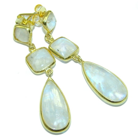 Fire Moonstone Earrings - Genuine Fire Moonstone 18K Gold over .925 Sterling Silver handcrafted Earrings by SilverRush Style
