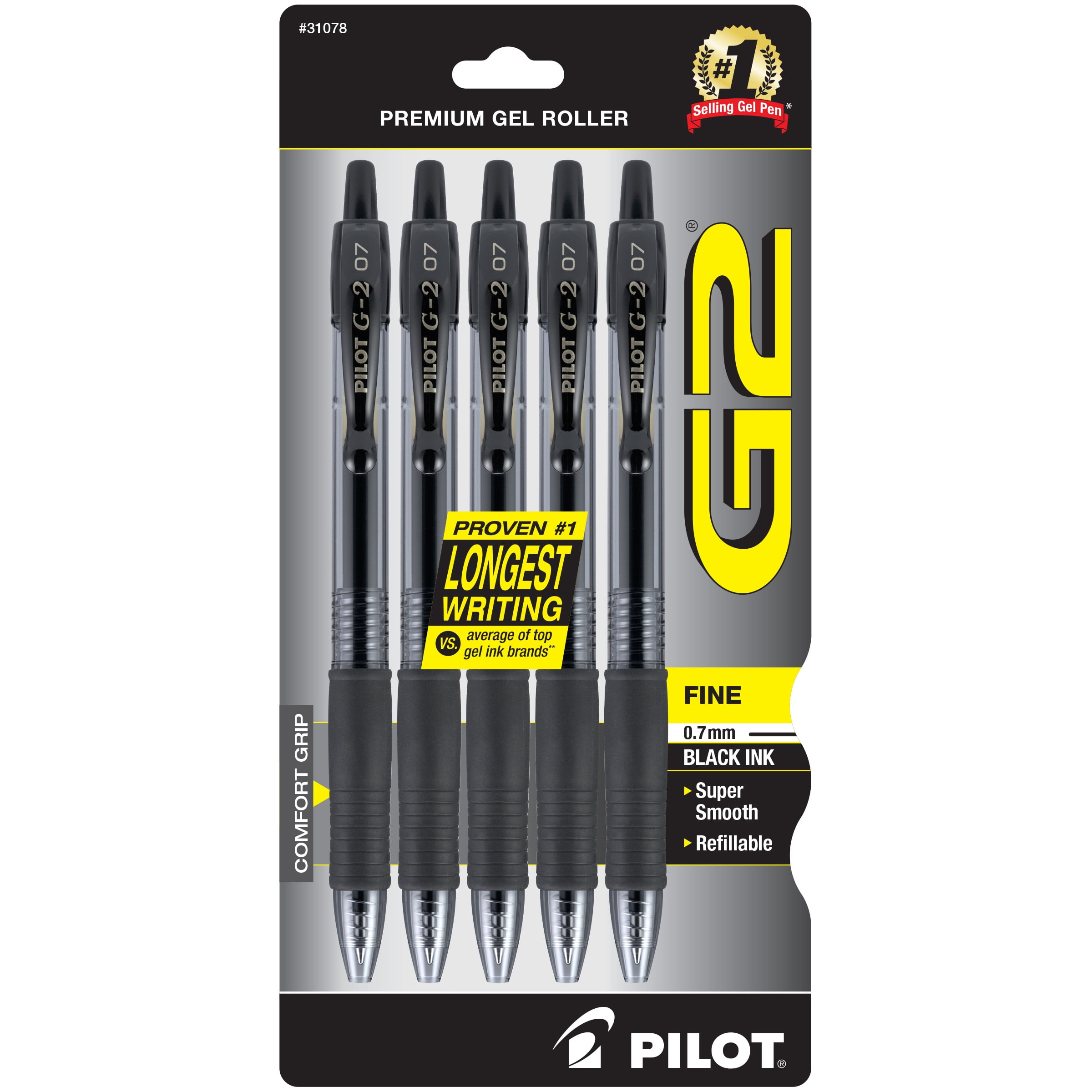 Black Pilot BL-G2-5 0.5mm Extra Fine Retractable Gel Rollerball Pens 