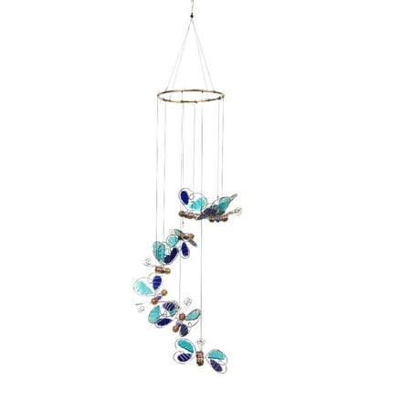 36 Inch Blue Glass Butterflies Hanging Decor