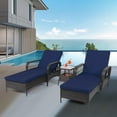 thumbnail image 5 of LEVELEVE Outdoor Patio Lounge Chairs PE Rattan Chaise Lounge with w/6 Positions Adjustable Backrest Armrests Padded Cushions for Poolside Balcony Garden Deck (B-Dark Blue, 2 Lounges+1 Table), 5 of 6