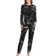 thumbnail image 2 of Black Tie Dye Pajamas Liquid Print 2 Pieces Room Pajama Sets Lady Long Sleeve Romantic Oversized Nightwear, 2 of 7